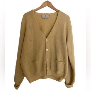 Peruvian connection Men’s Large Cardigan 100% Alpaca Buttons Grandpa Yellow Bode